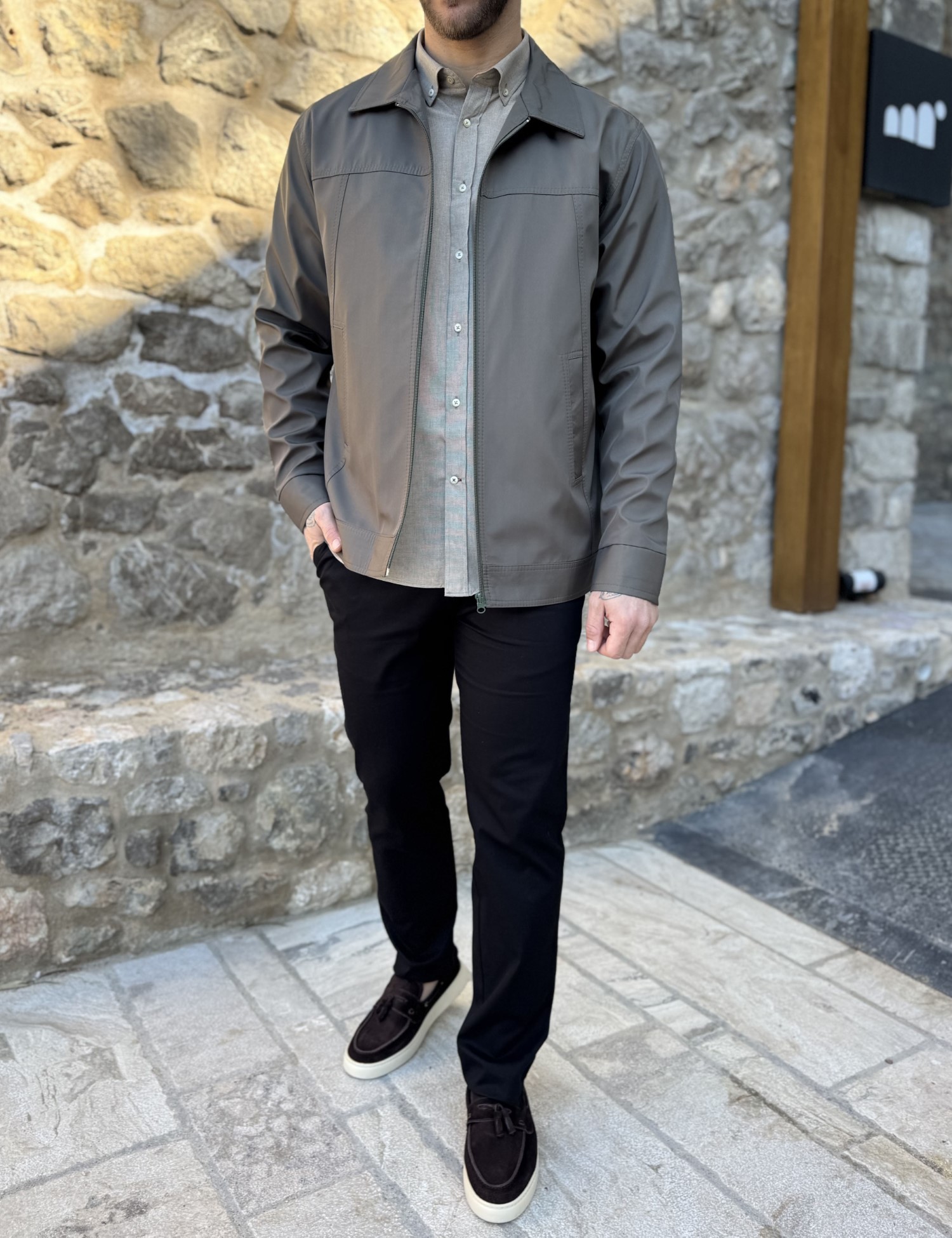 Ανδρικό λαδί ελαφρύ Jacket με γιακά D1920L φωτογραφία